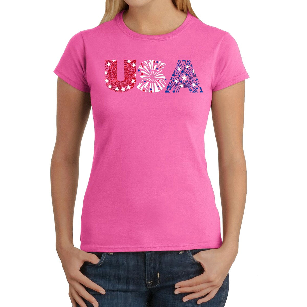 LA Pop Art Women s Word Art T-Shirt   USA Fireworks