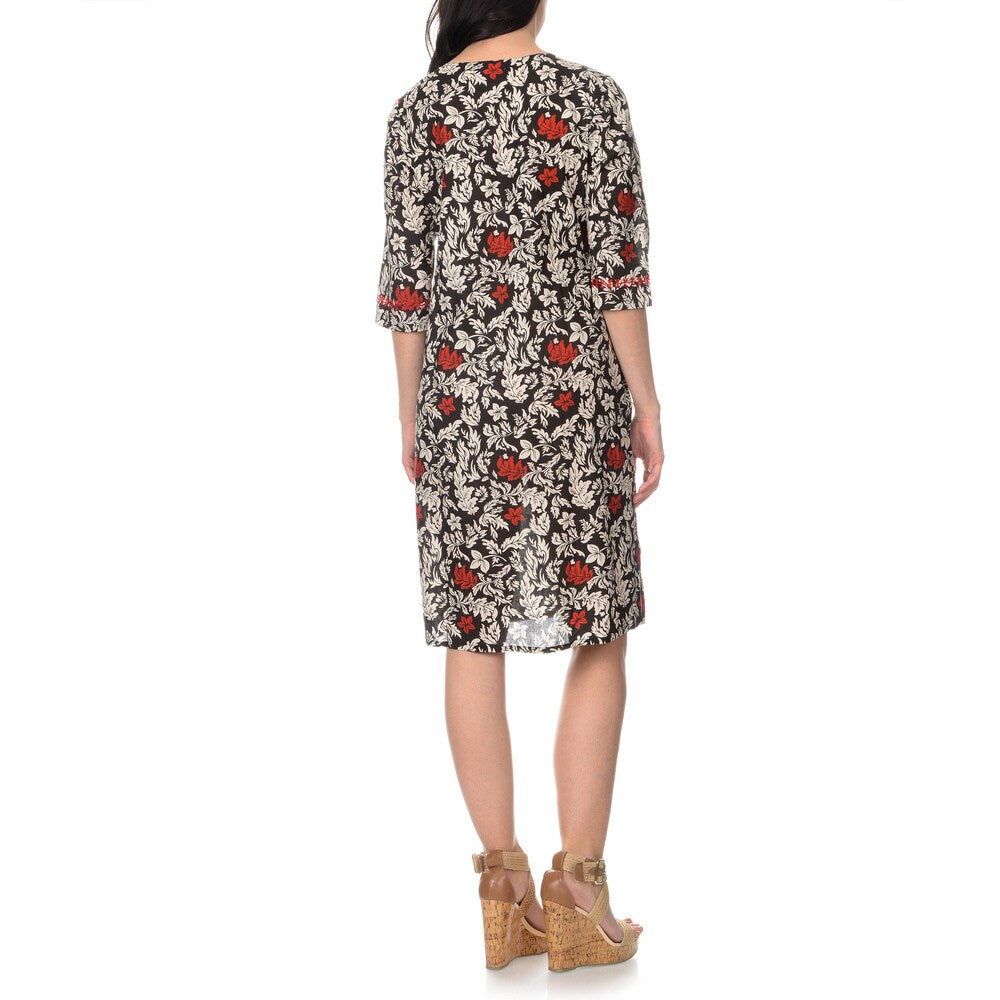 La Cera Women s Black/Red Embroidered Printed Dress