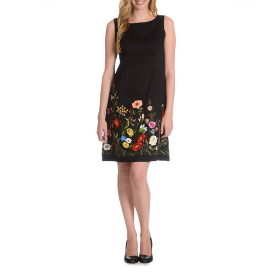 La Cera Women s Floral Embroidered Front Sheath Dress