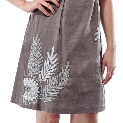 La Cera Women s Grey Cotton Floral Embroidered Front Sheath Dress