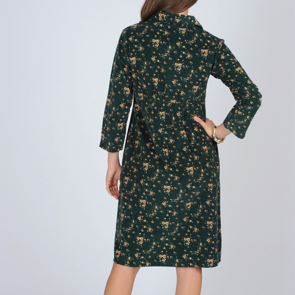 La Cera Women s Hunter Floral Print Corduroy Dress
