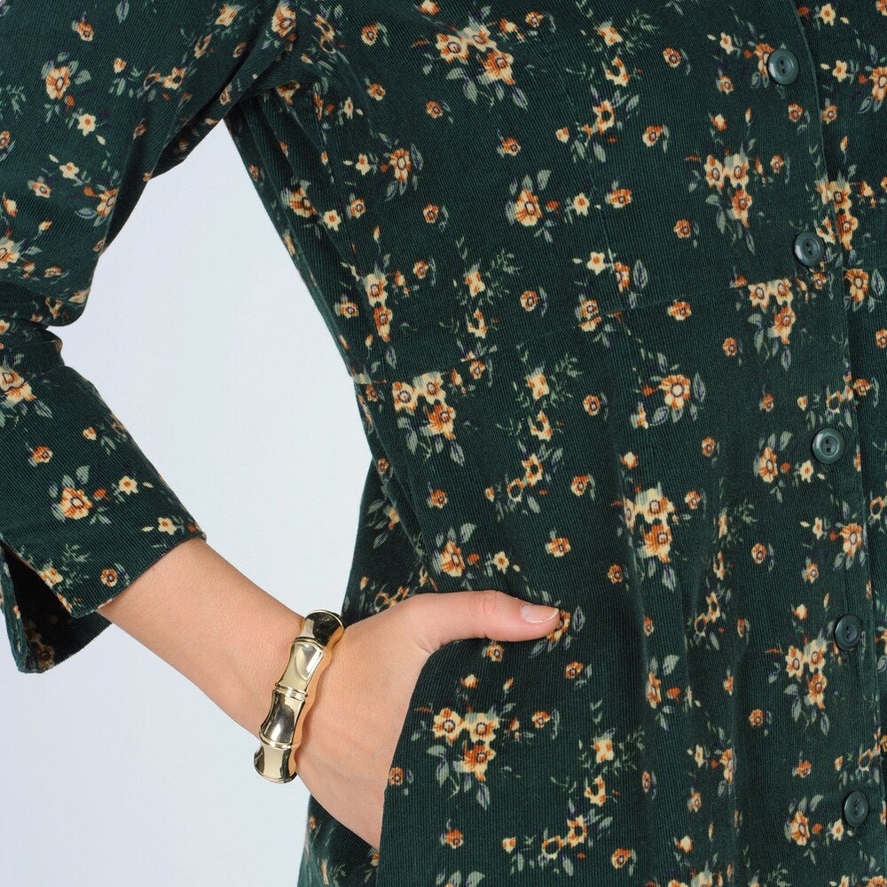 La Cera Women s Hunter Floral Print Corduroy Dress