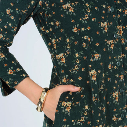 La Cera Women s Hunter Floral Print Corduroy Dress