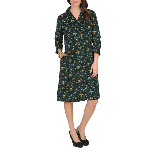 La Cera Women s Hunter Floral Print Corduroy Dress