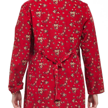 La Cera Women s Red Cotton Long-sleeved Coduroy Dress