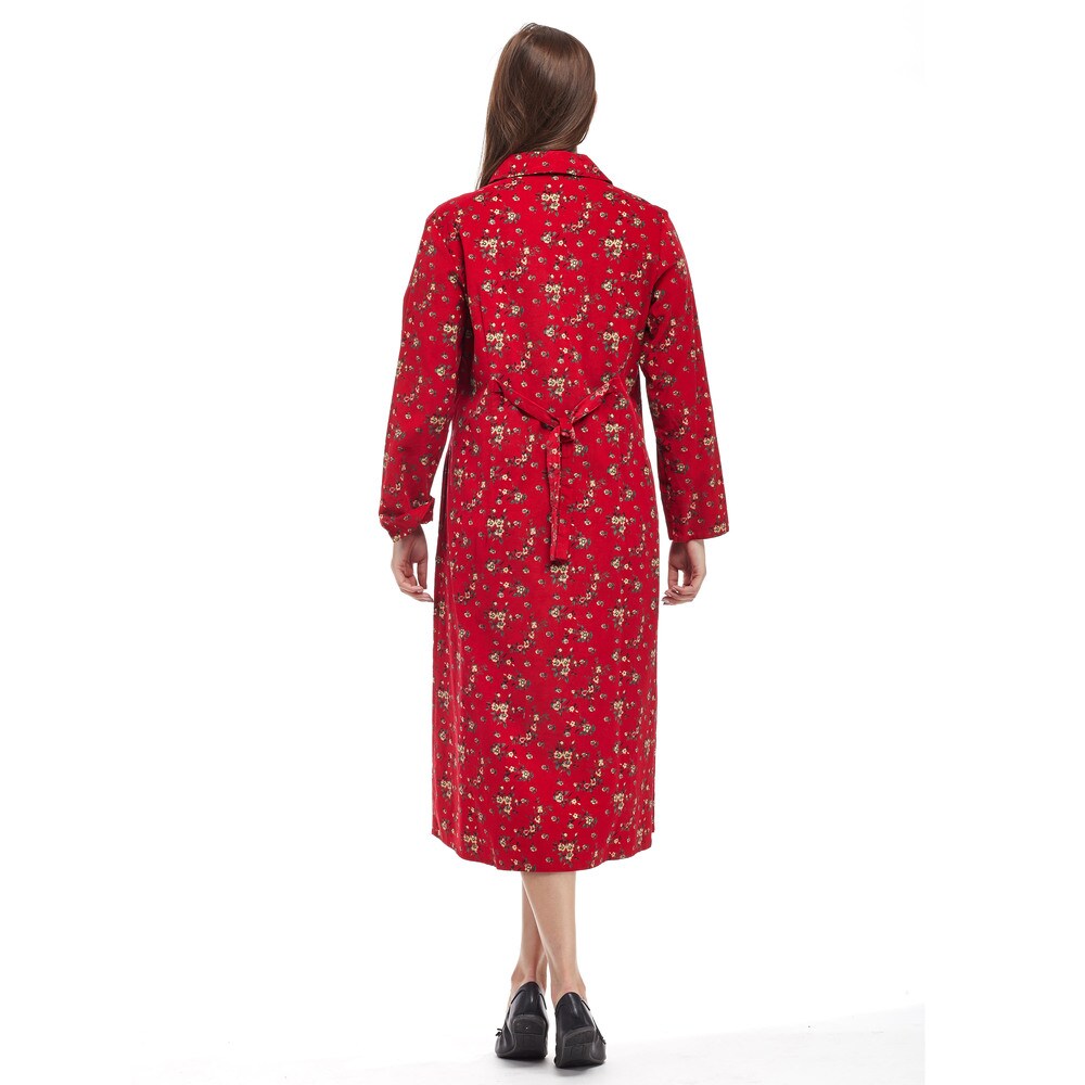 La Cera Women s Red Cotton Long-sleeved Coduroy Dress