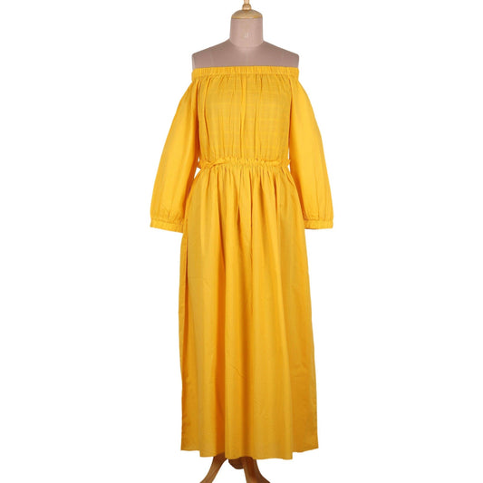 NOVICA Cotton off-shoulder maxi dress Marigold Muse