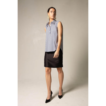The Olivia Sleeveless Blue Stripe Blouse in Italian Cotton