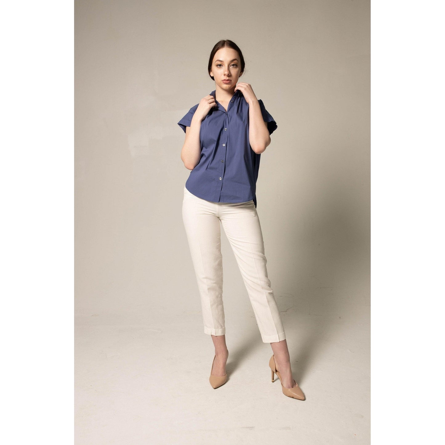 Women s Gather Collar Shirt in Navy