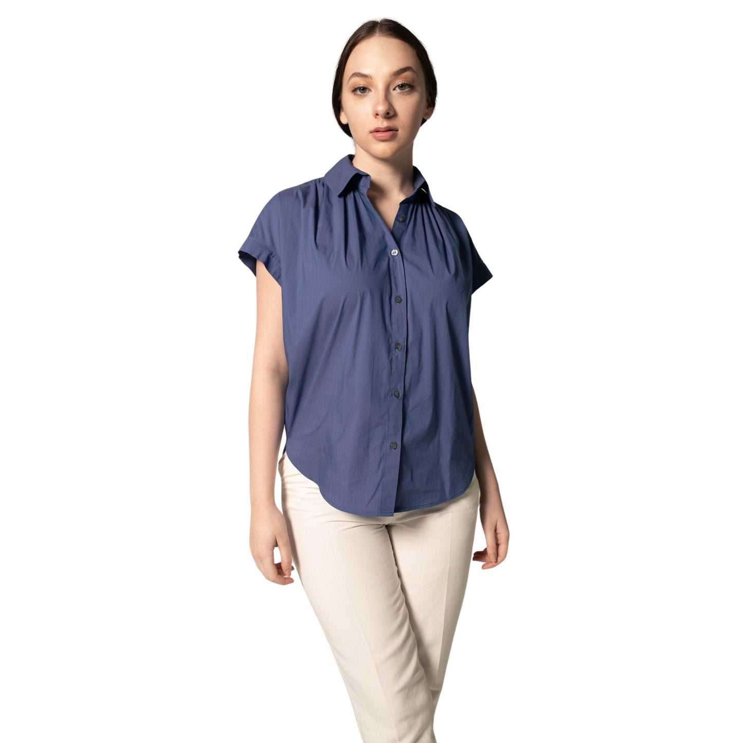 Women s Gather Collar Shirt in Navy