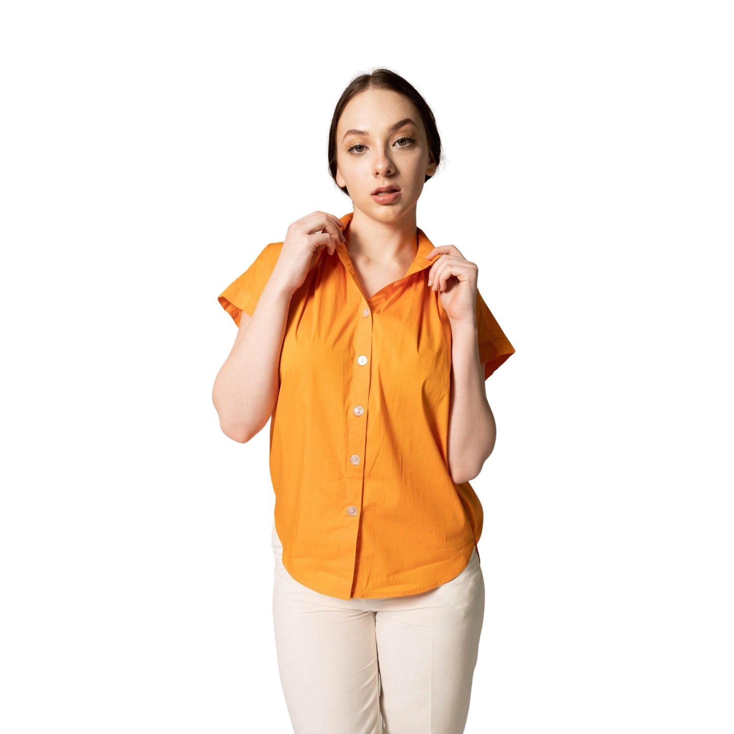 Women s Gather Collar Shirt in Orange