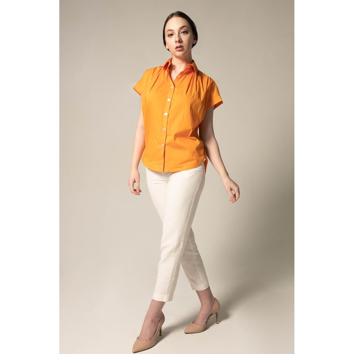 Women s Gather Collar Shirt in Orange